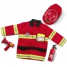 Contenu du costume de pompier pour enfant, une panoplie avec veste, casque, extincteur et mégaphone