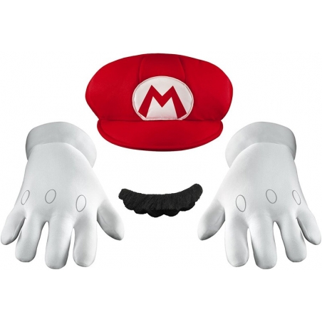 Kit d'accessoires déguisement de Mario pour adulte, gants, moustache et casquette