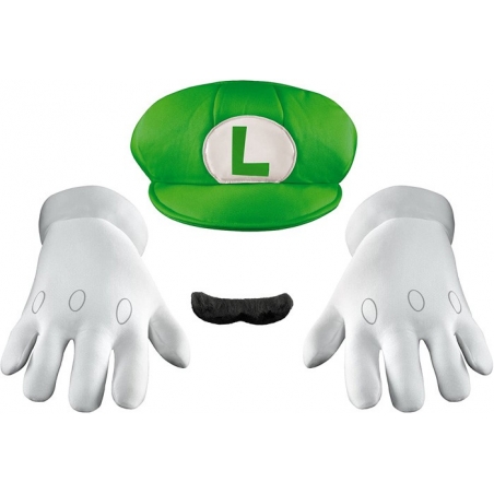 Déguisez-vous en Luigi grâce à ce kit d'accessoires Luigi pour adulte avec casquette, moustache et paire de gants - Jeu vidéo