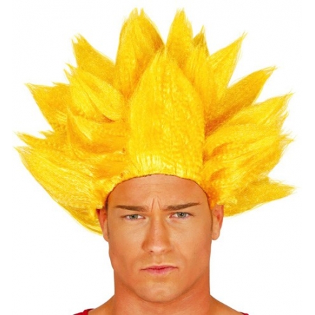 Perruque manga jaune pour homme avec sa coiffure en pics vous incarnerez un véritable super saiyan