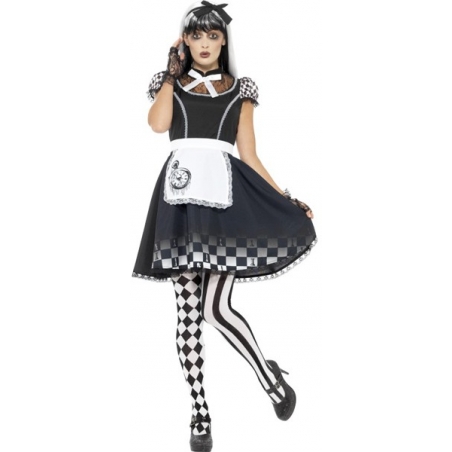 Déguisement Alice gothique, ce costume comprend la robe, le tablier et le bandeau