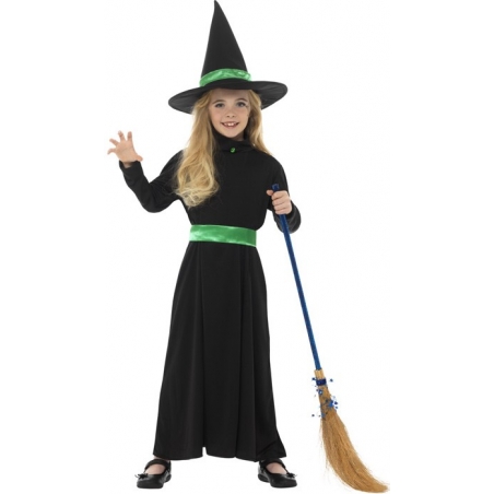 Déguisement de sorcière pour fille de 4 ans à 12 ans avec robe, ceinture et chapeau