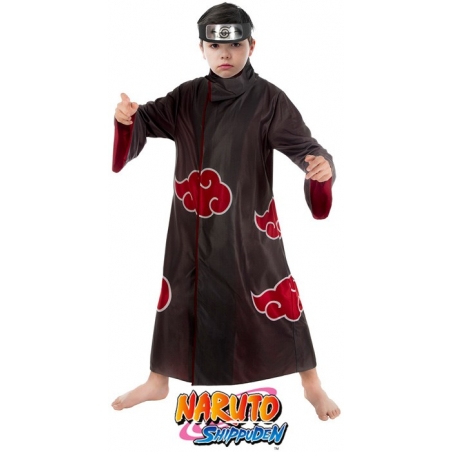 Déguisement de Itachi issu du manga Naruto Shippuden pour garçon avec tunique de l'akatsuki et bandeau Naruto konoha barré
