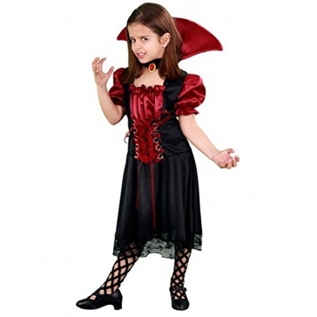 Déguisement de vampire pour fille de 7-9 ans avec robe de vampire et col assorti