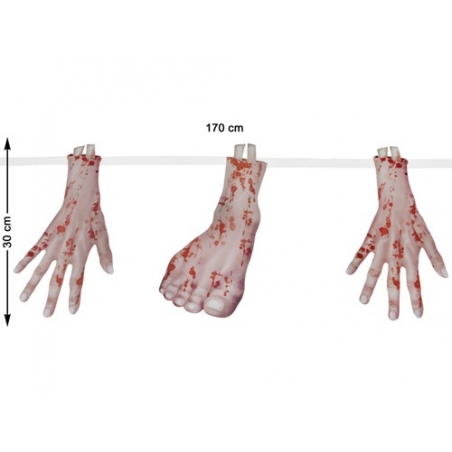 Guirlande avec pieds et mains ensanglantés 