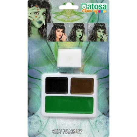 Kit de maquillage sorcière 3 couleurs avec éponge - maquillage halloween
