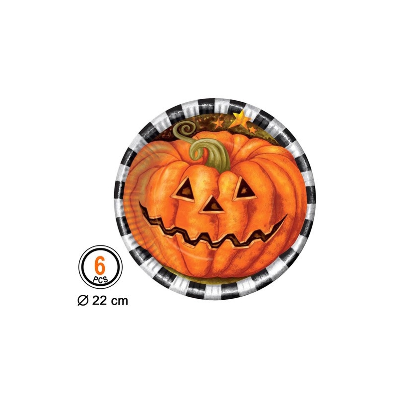 6 grandes assiettes citrouille en carton, une vaisselle jetable idéale pour halloween