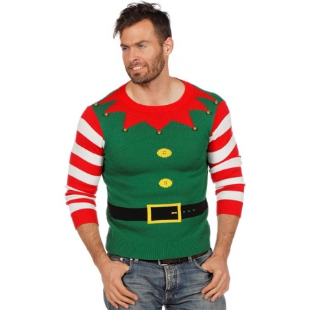 Pull de lutin de Noël pour adulte, disponible de la taille S au XXL