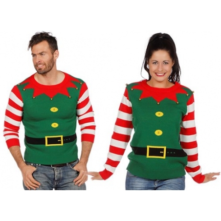 Déguisement de lutin pour homme et femme, pull lutin de Noël pour adulte