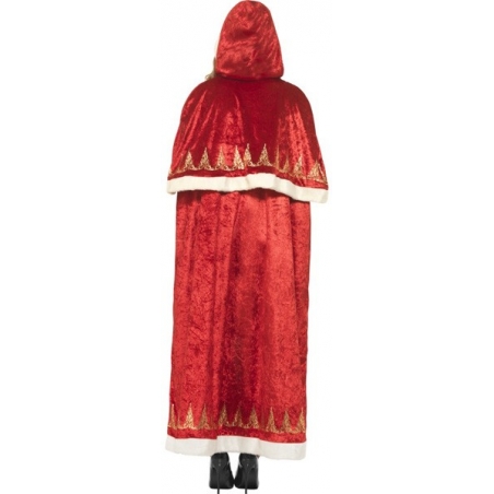 Complétez votre tenue de mère noël avec cette longue cape de noel rouge et dorée