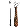 kit d'accessoires apprenti sorcier avec baguette, cravate et lunettes rondes