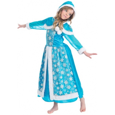 Déguisement reine des glaces pour fille de 3 ans à 12 ans, longue robe bleue avec cape et capuche décorée de fourrure blanche