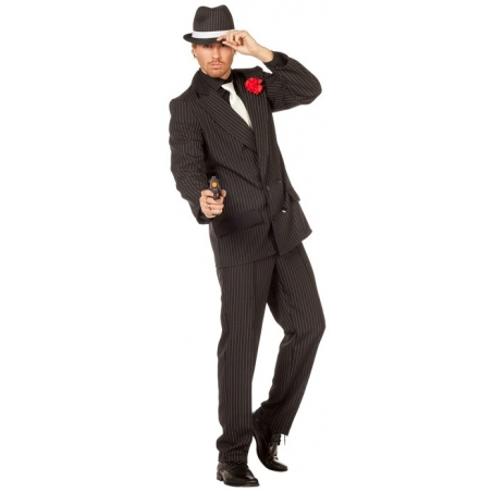 Déguisement de gangster pour homme, costume noir à rayures disponible en grandes tailles - années 30