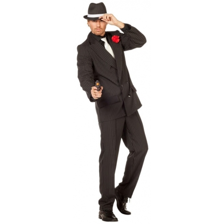 Déguisement de gangster pour homme, costume noir à rayures disponible en grandes tailles - années 30 Déguisement de gangster pour homme, costume noir à rayures disponible en grandes tailles - années 30