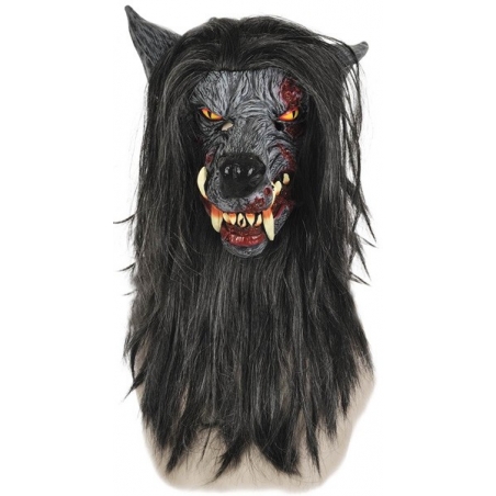 Masque de loup garou en latex avec cheveux synthétiques idéal pour réaliser un déguisement de loup garou pour halloween