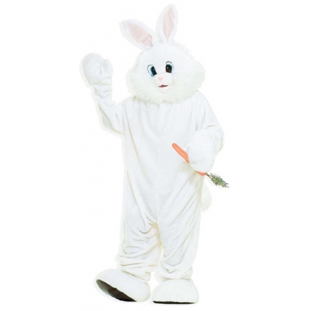 Mascotte de Lapin blanc pour adulte avec grosse tête, combinaison et chaussons 