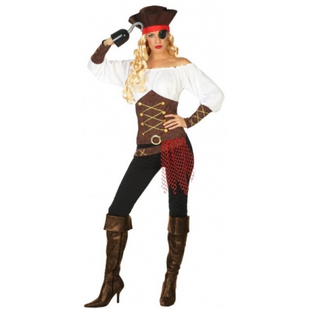 déguisement de pirate pour femme, combinaison avec haut et chapeau 