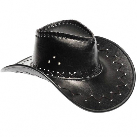 Chapeau de cowboy noir effet cuir idéal pour vos soirées Western ou Country