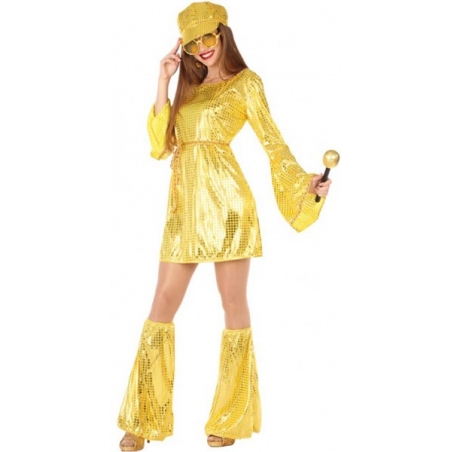 déguisement disco robe dorée à paillettes avec jambières - années 70