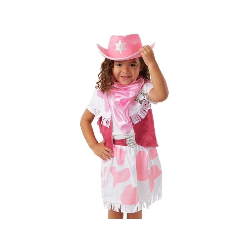 Déguisement de cowgirl rose pour fille de 3 à 6 ans avec foulard et chapeau