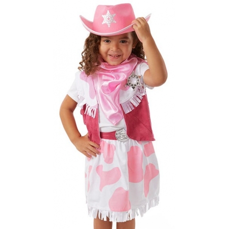 Déguisement de cowgirl rose pour fille de 3 à 6 ans avec foulard et chapeau