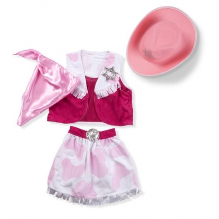 Panoplie déguisement cowgirl rose motif peau de vache - Western & Far West Panoplie déguisement cowgirl rose motif peau de vache - Western & Far West