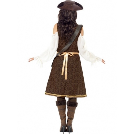 déguisement pirate marron femme, haut avec pantalon et baudrier