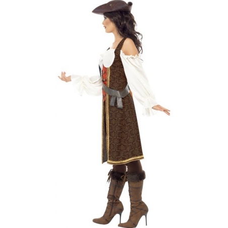 déguisement de pirate marron pour femme, haut avec pantalon et baudrier