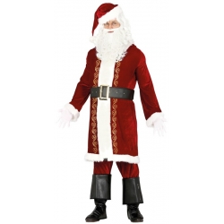 Déguisement de Père Noël avec dorures qui comprend le pantalon, la veste, le bonnet, la ceinture et les surbottes