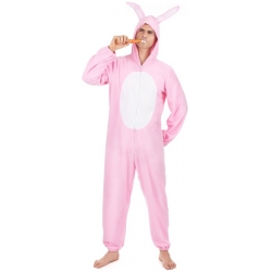 déguisement de lapin rose pour homme, combinaison rose à capuche