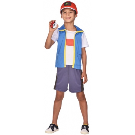 Déguisement Sacha Pokémon garçon avec short, haut avec veste et casquette