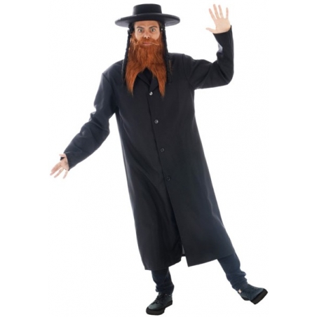 déguisement de Rabbi Jacob pour adulte avec manteau, barbe et chapeau avec anglaises