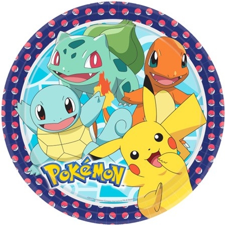 8 Assiettes Pokémon 23 cm idéale pour dresser une table d'anniversaire aux couleurs des Pokémons
