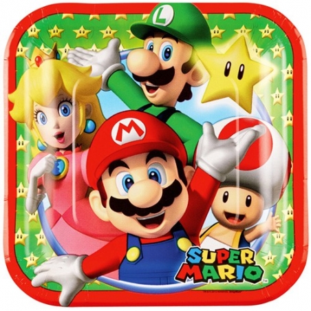 8 assiettes Super Mario carrée 18 cm