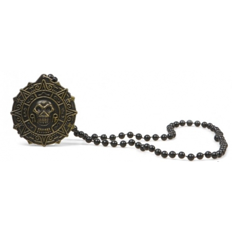 Collier de pirate, médaillon de couleur doré avec tête de mort Collier de pirate, médaillon de couleur doré avec tête de mort