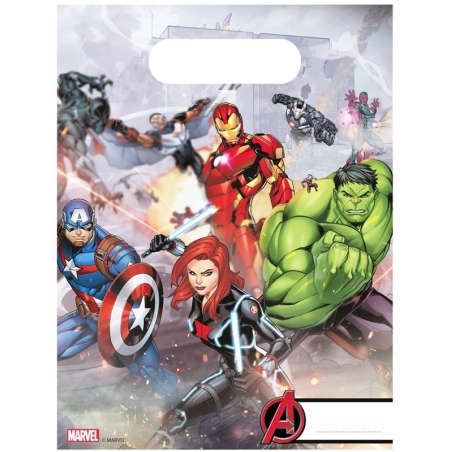 6 sacs anniversaire Avengers Marvel en plastique d'environ 16 x 23 cm aux couleurs de ses super héros Marvel préférés