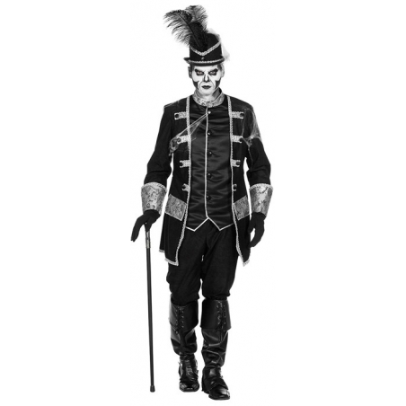 Déguisement de vaudou pour homme, costume noir et argent avec veste et pantalon