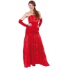 Robe de soirée rouge avec paire de gants, déguisement de diablesse