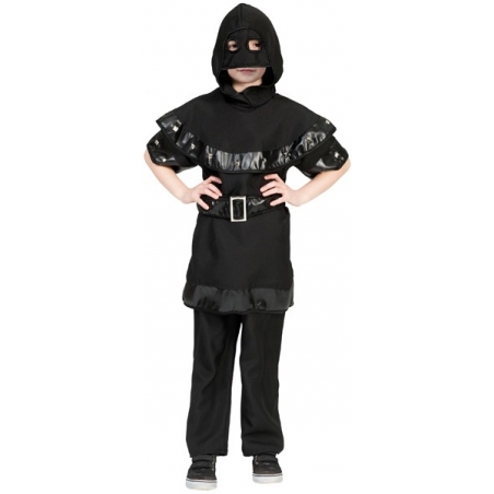 déguisement de bourreau d'halloween pour enfant, tunique noire, cape à capuche et ceinture