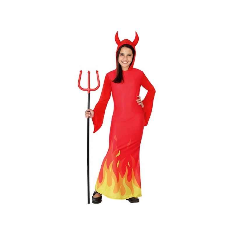 Déguisement de diablesse pour filles de 3 à 12 ans, longue robe rouge décorée des flammes de l'enfer