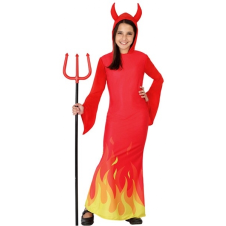 Déguisement de diablesse pour filles de 3 à 12 ans, longue robe rouge décorée des flammes de l'enfer