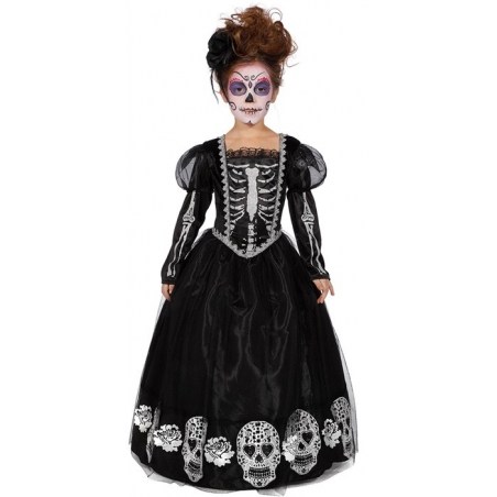 Déguisement de princesse d'halloween pour fille, robe squelette avec cerceau