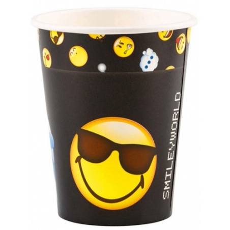Gobelets Emoticons, lot de 8 gobelets Smiley de couleur noir - 150ml
