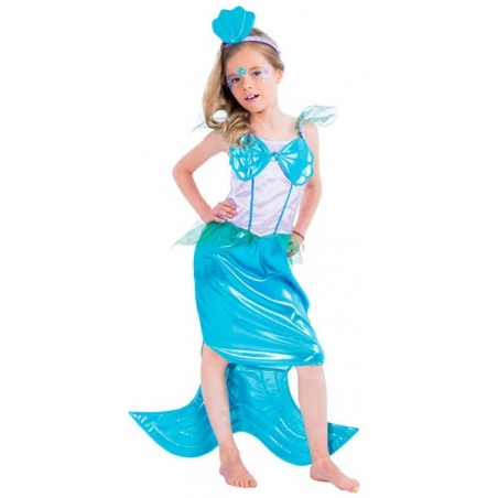 Déguisement de petite sirène pour fille de 3 à 10 ans avec robe et coiffe