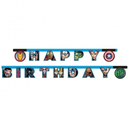 Banderole anniversaire Avengers "Happy Birthday", guirlande joyeux anniversaire 2 mètres - Marvel Avengers