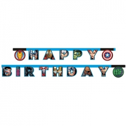 Banderole anniversaire Avengers "Happy Birthday", guirlande joyeux anniversaire 2 mètres - Marvel Avengers