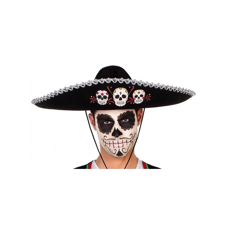 Sombrero Dia de los muertos, chapeau mexicain noir d'environ 58 cm - chapeau halloween
