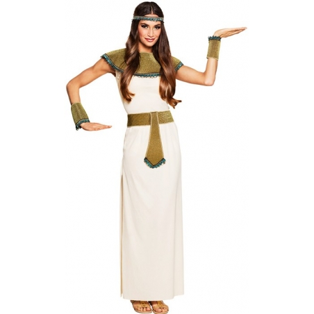 déguisement femme égyptienne avec robe, bandeau, ceinture, col et bracelets