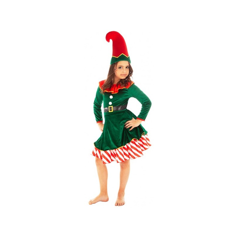 Déguisement de lutin de noël pour fille de 3 à 10 ans, robe avec ceinture et chapeau