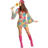déguisement hippie pour femme, robe multicolore avec ceinture et bandeau
